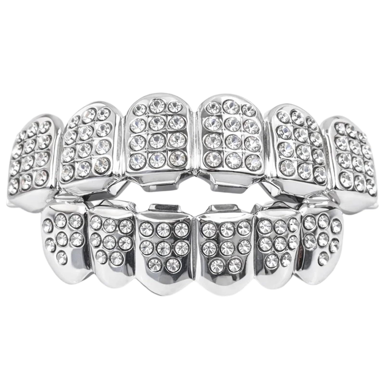 1 Set Adjustable Diamond Grillz,Silver Grills For Teeth,Suitable For Fashion Shows,Concerts,Decorations,For Men Women Hip Hop Party Cosplay(Silver Color）