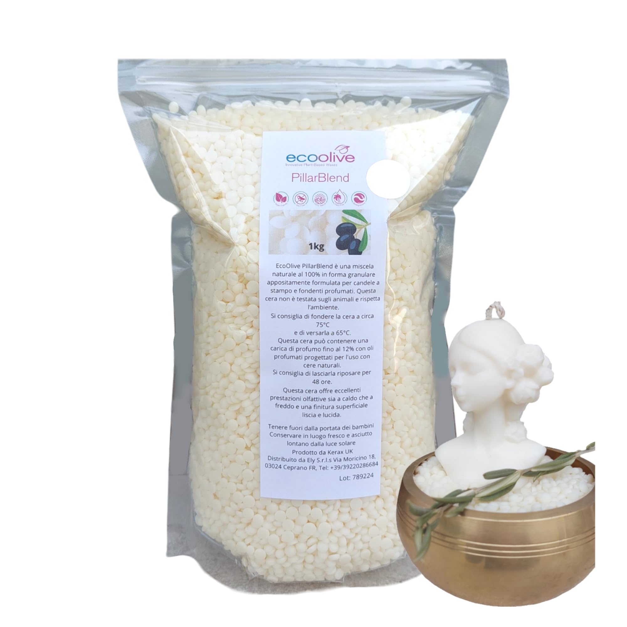 Generico Cera d’Oliva per Candele Eco Olive Pillar Blend – 100% Vegetale – Ideale per Candele in Stampo e Wax Melts – Alta Diffusione Fragranza – Vegan, Senza Paraffina – 1KG