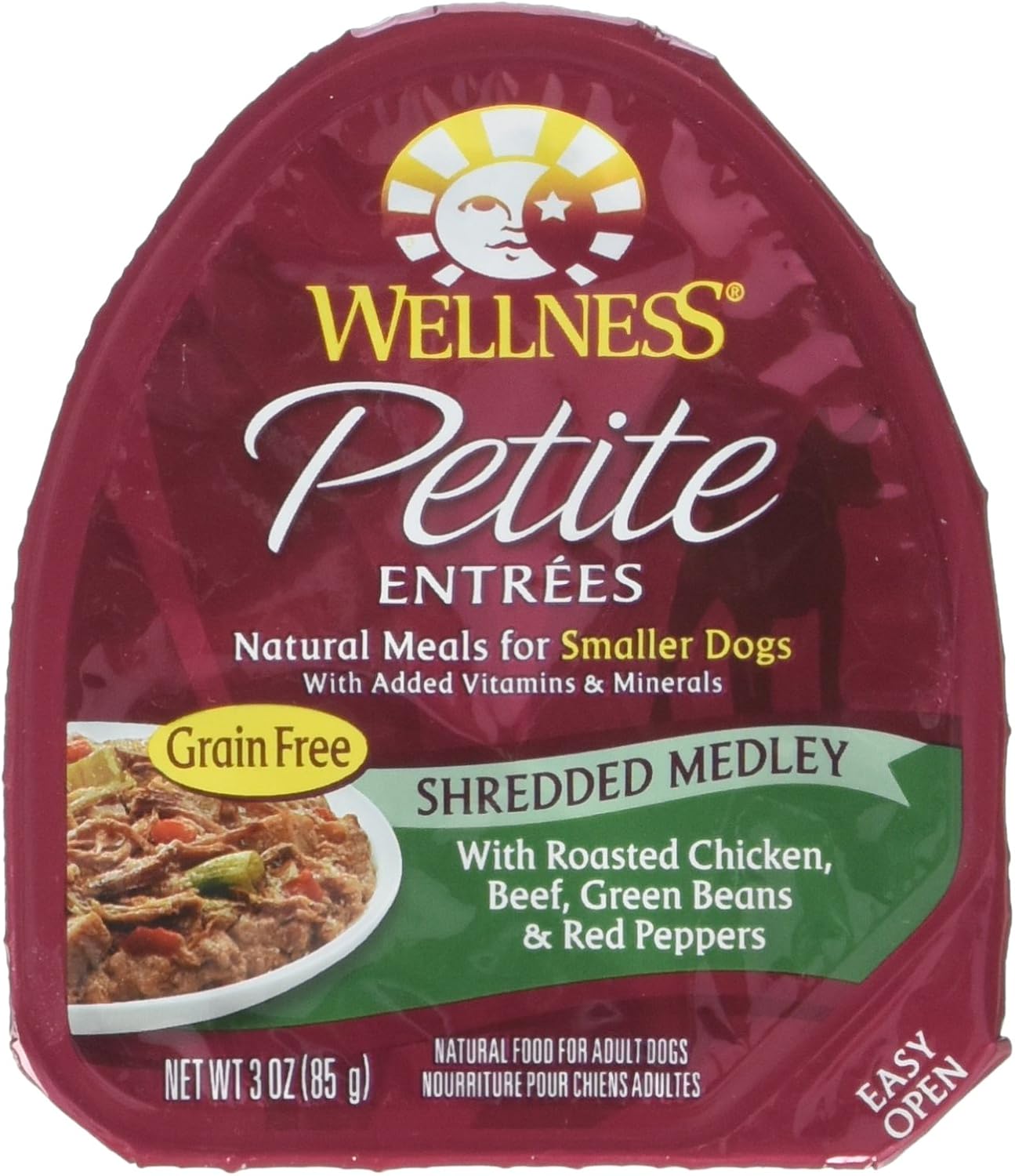 Wellness 3 Oz Grain Free Natural Wet Small Breed Roasted chicken, beef, green beans & Red Peppers. (12 Pack), One Size