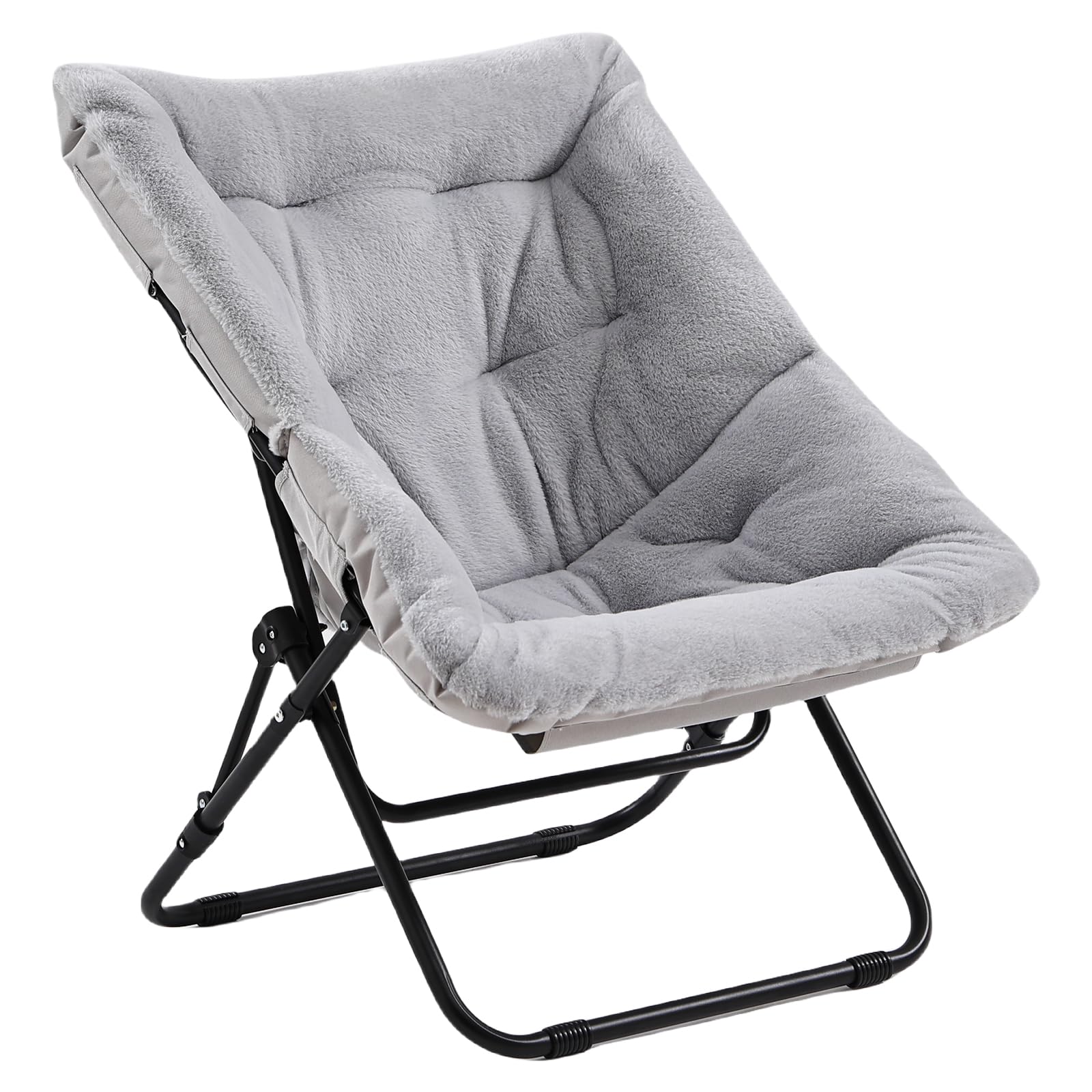 Givjoy Comfy Folded Chair, Soft Faux Fur Oversized Folding Accent Chair, Flexible Lounge Lazy Chair for Adults Kids, Metal Frame Moon Chair for Dorm