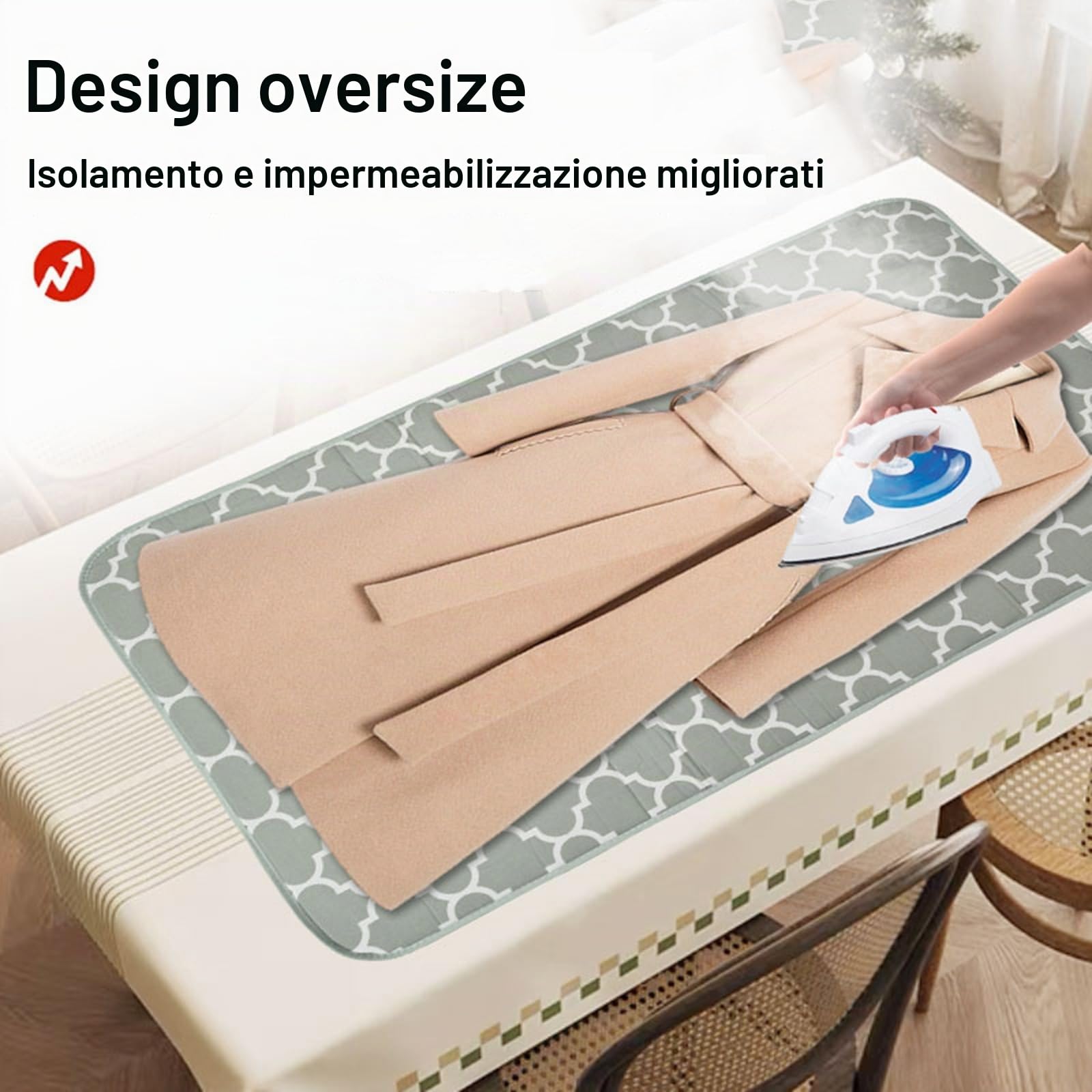 Telo per Stirare sul Tavolo con Cuscinetto in Silicone, Telo da Stiro per Tavolo con Design Innovativo a 6 Strati - Resistente al Calore e Portatile(Size:55 * 31in/140 * 80cm)