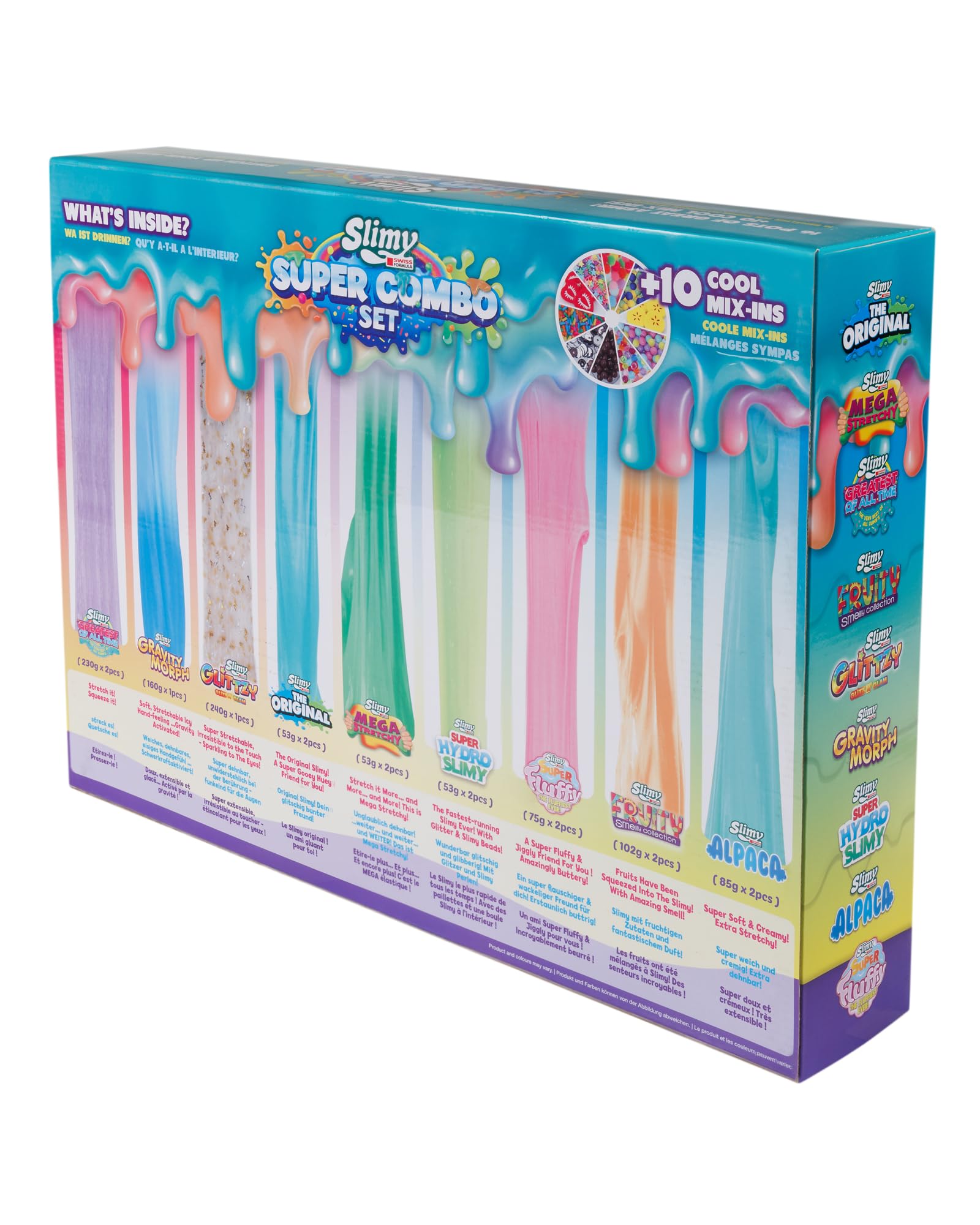 Slimy Super Combo Set – Set originale Slime con 9 diverse masse di gioco e 10 mixin | massimo divertimento per bambini con melma da 1600 g | plastilina elastica in set regalo