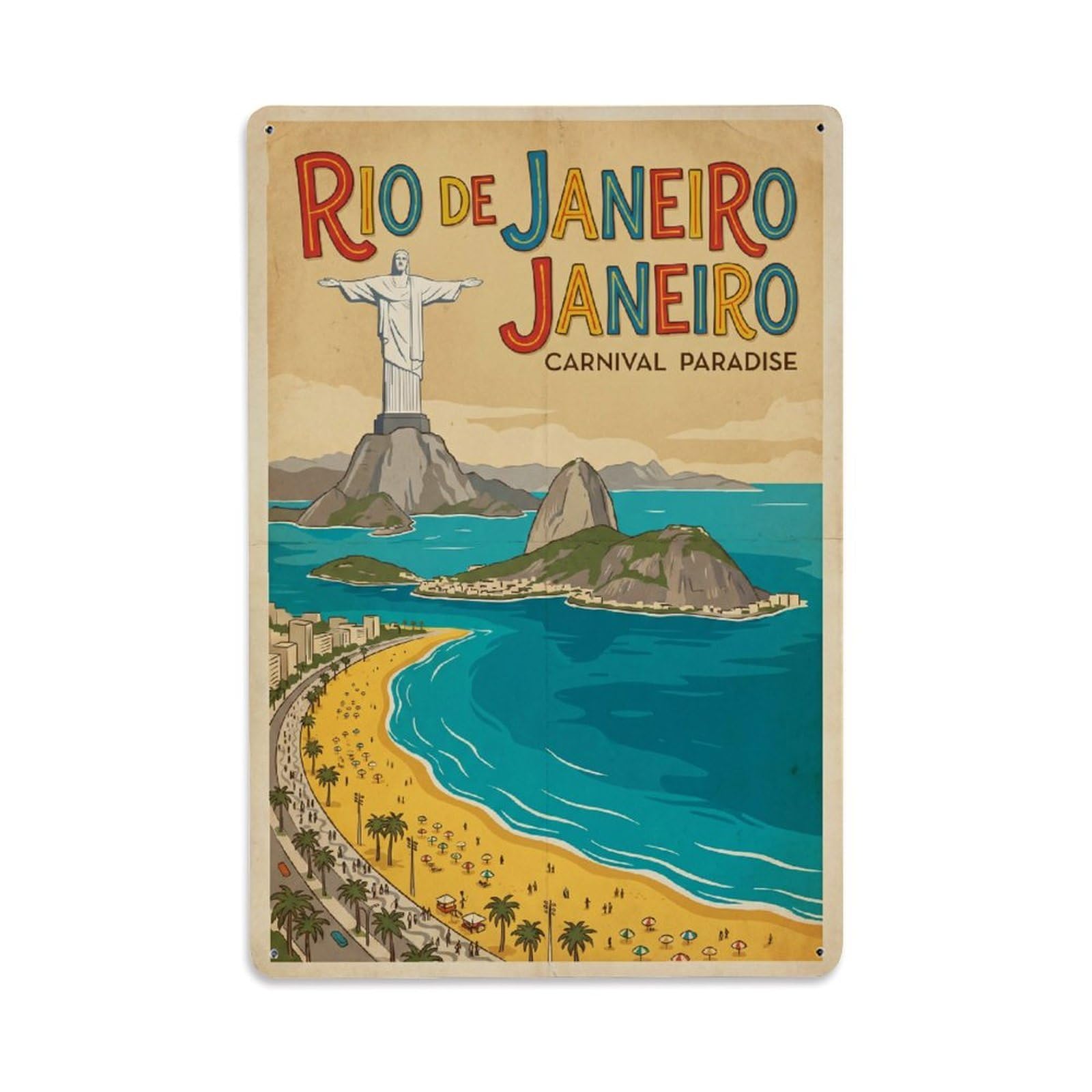 Metal Tin Sign Brazil Rio De Janeiro Vintage Travel