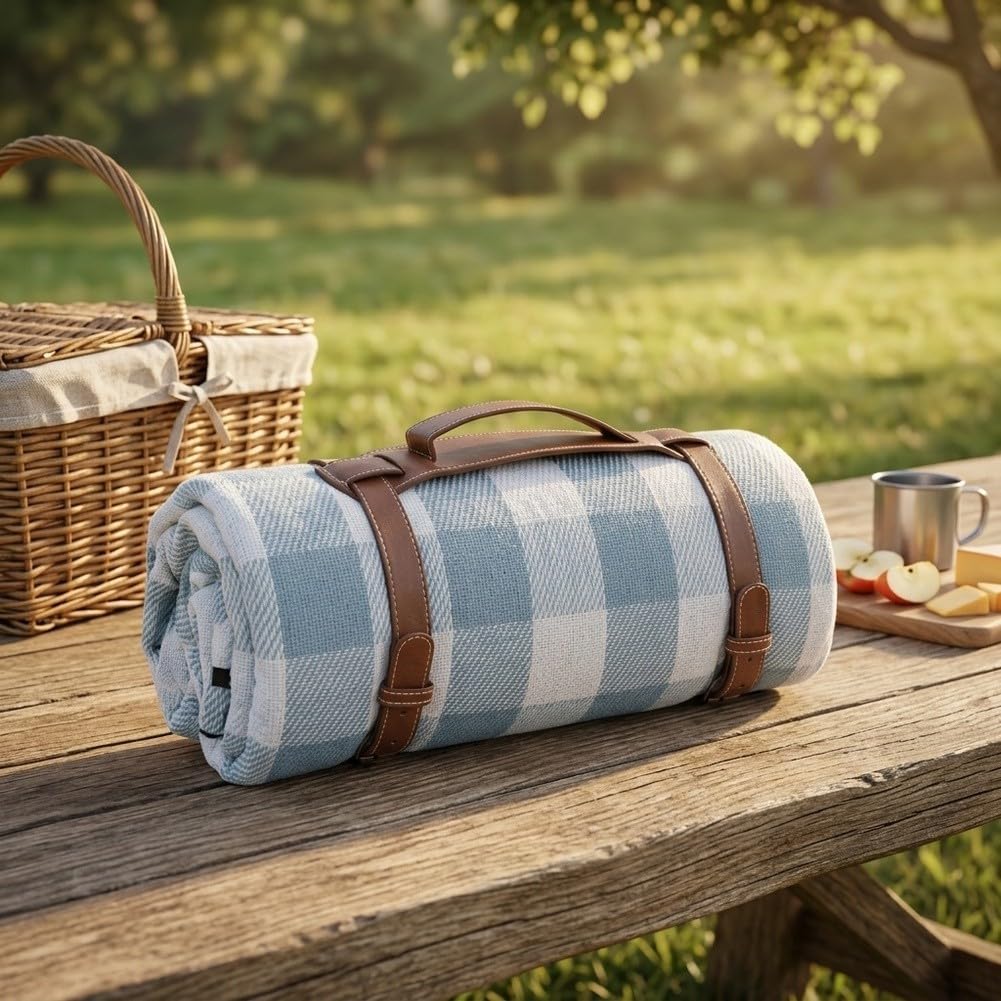 Grande couverture de pique-nique imperméable 200 x 150 cm, tapis d'extérieur pliable et résistant au sable pour plage et parc (bleu moka, 2 x 2 m)