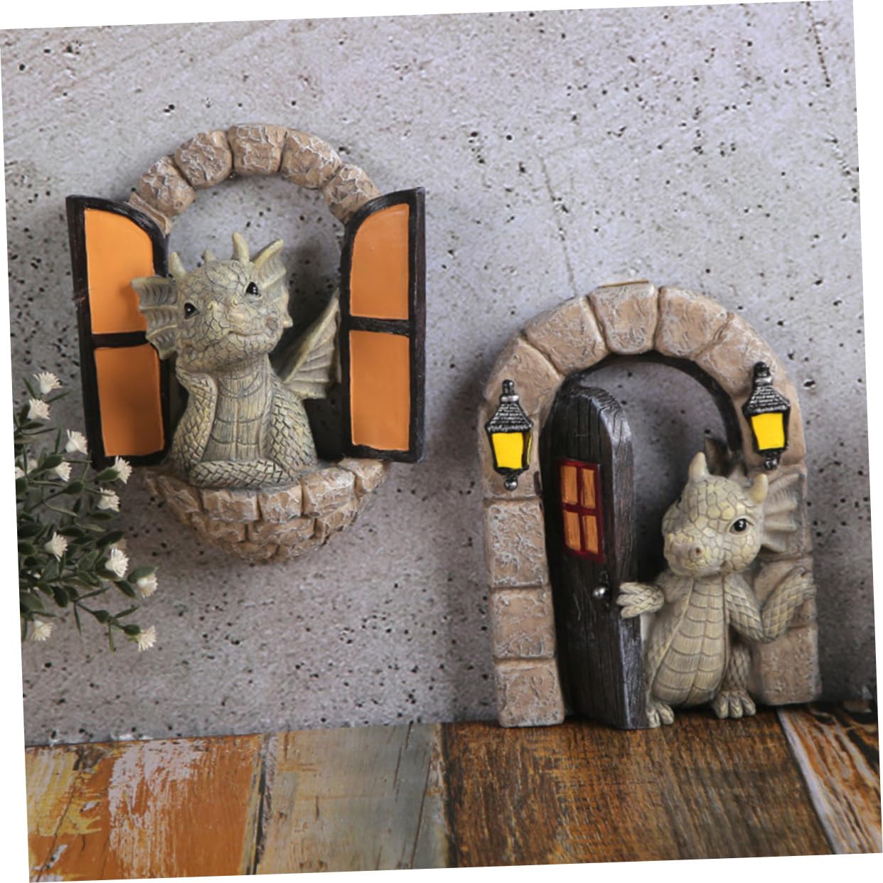 BESPORTBLE 2 Pezzi Statua di Drago in Resina per Esterno, Decorazioni da Giardino Aspetto Realistico e Design Vivace per Ornamenti da Giardino e Uso Outdoor