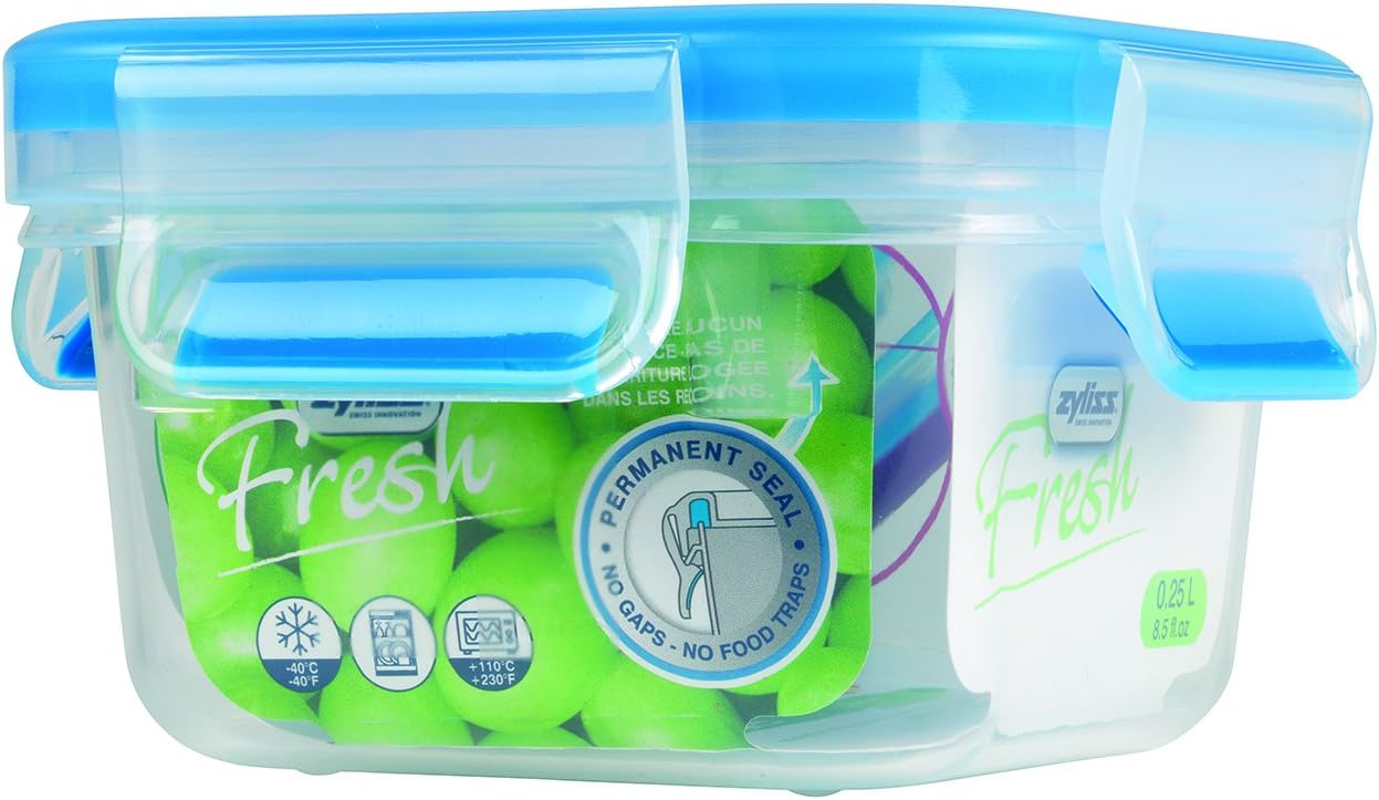Zyliss"Fresh" Food Storage Container with Snap Locking Lid – 100% Leak Proof Airtight - Plastic, Square 8.5 oz