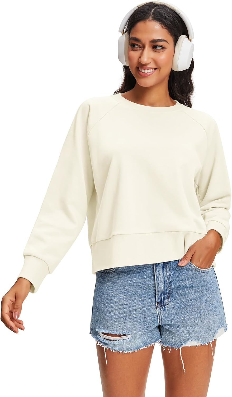 Stelle Cropped Sweatshirts for Women Cotton Raglan Sleeve Crop Tops Crewneck Pullover Sweat Shirts - Image 4