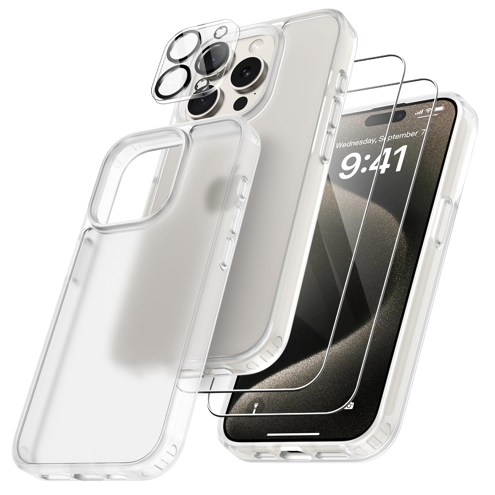 FLLAO 4 en 1 Coque pour iPhone 15 Pro Max avec 2 Verre Trempé et 1 Caméra Protec