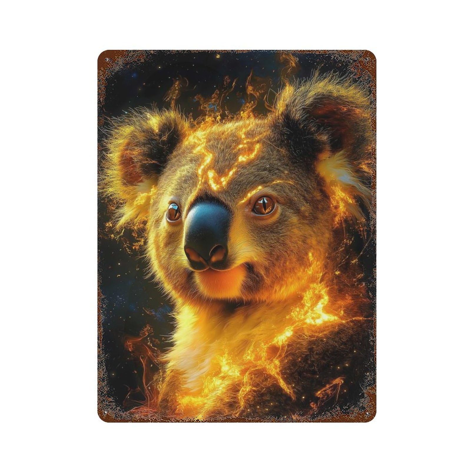 Koala in Flames Animal Retro Metal Sign 15.7"x11.8", Ideal for Basement, Hobby Room And Garage Decor