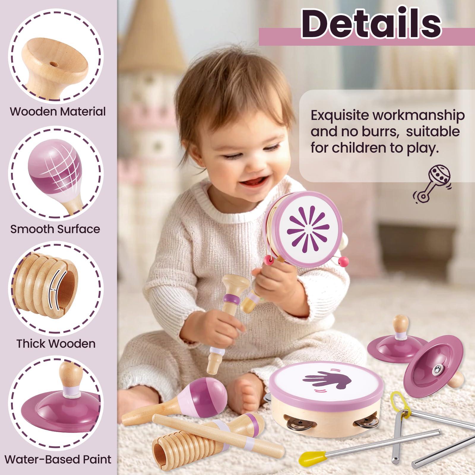 Houten Baby Tamboerijn -Dieren - Toys and Tools – Educatief & Sensorisch Speelgoed