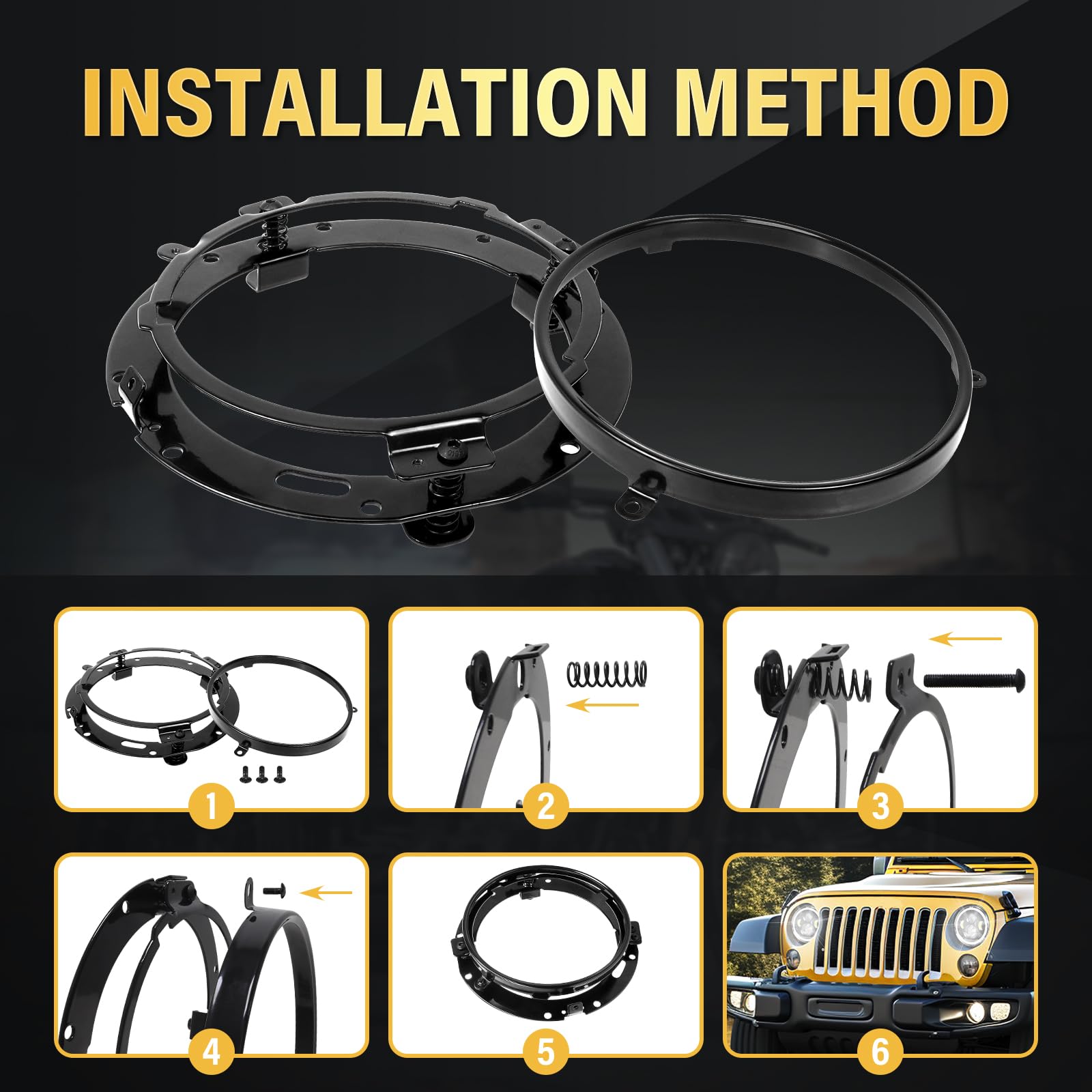 SKYWORLD 7 pulgadas Faro LED Redondo con anillo de soporte de montaje, 50W Hi/Lo Luz de trabajo LED Blanco Ámbar Iluminación Off Road Lights Halo DRL para Harley Wrangler JK TJ LJ CJ JP Humm-er