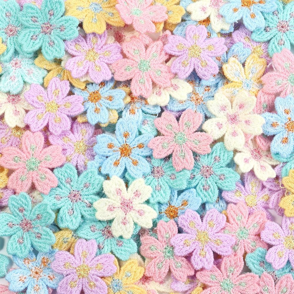 30pcs/lot 2.4cm Embroidery Flower Appliques Multicolor Clothing Patches Sticker for DIY Ornaments Sewing Supplies Accessories (Mixed Color)