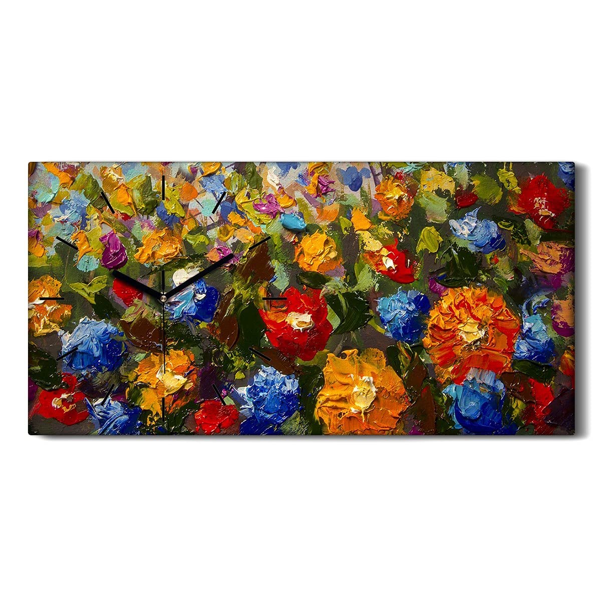 Horloge sur toile fleurs colorées pour un salon moderne au design silencieux