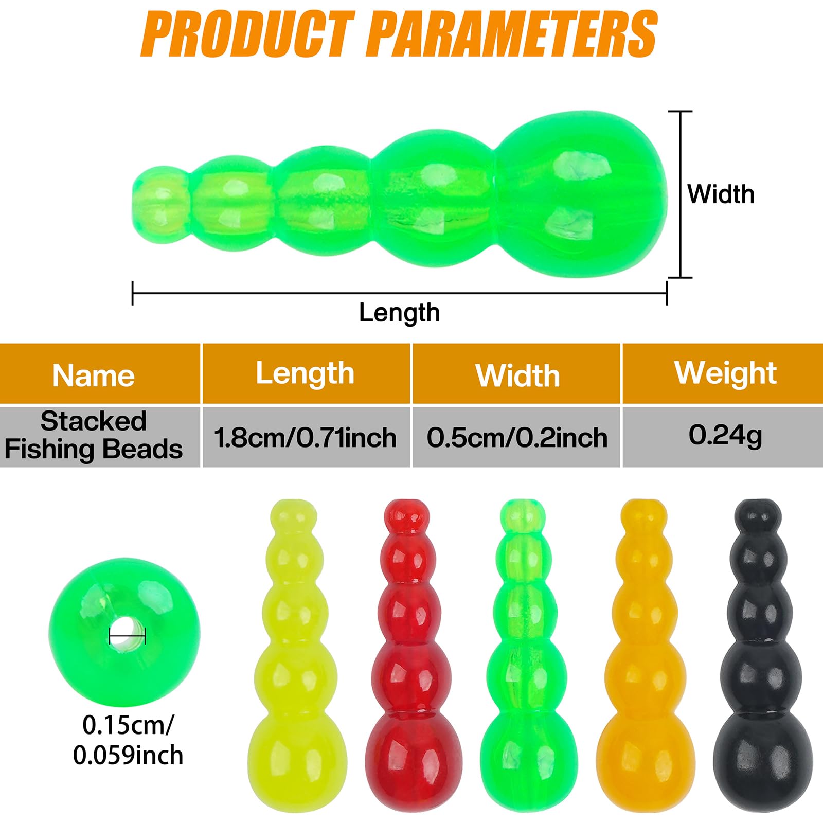 Stacked Fishing Beads, 150pcs Plastic Fishing Bead Lure Tackle Tapered Beads Walleye Trout Perch Spinner Rig Fishing Inline Spinner Lure Making Supplies Saltwater Freshwater