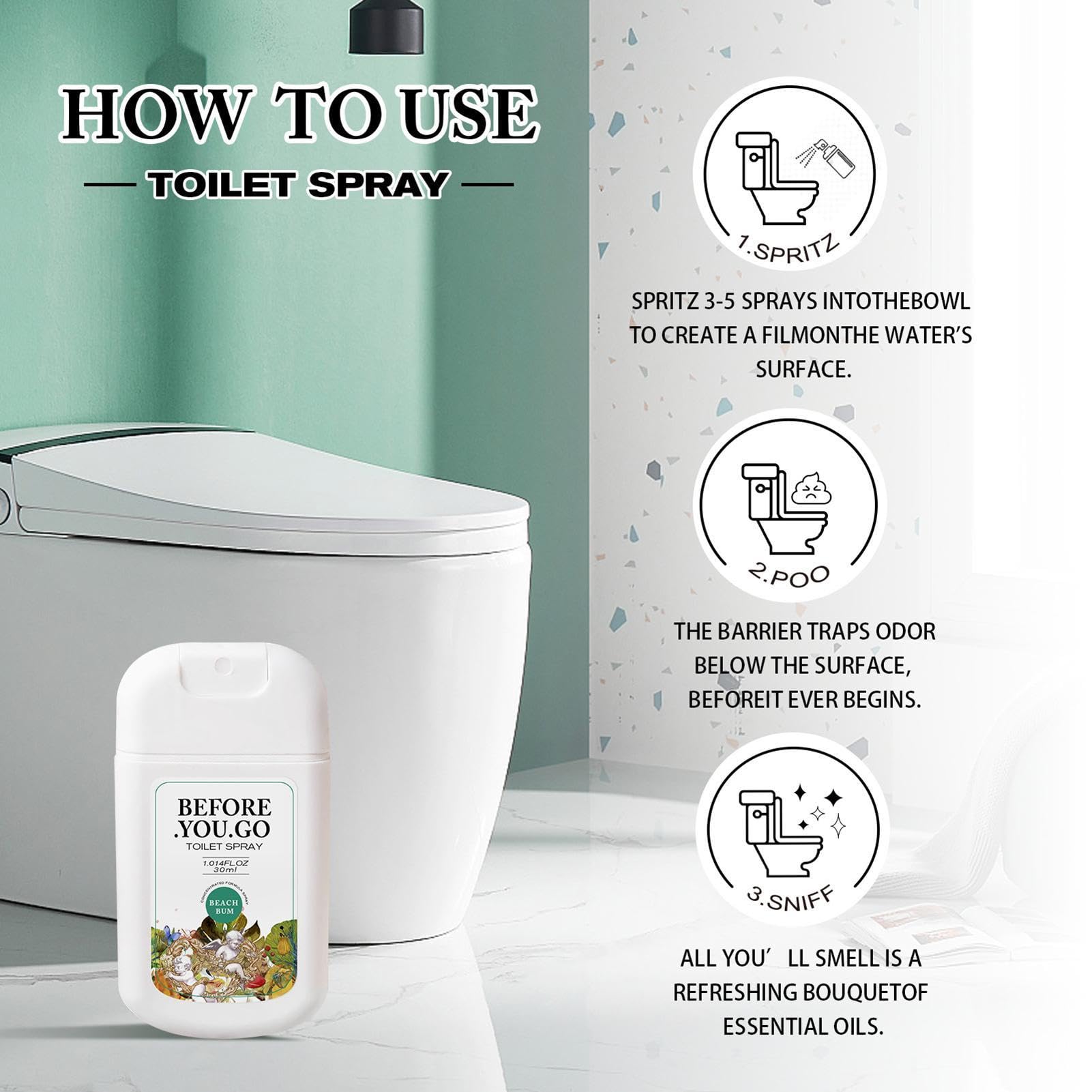 Spray toalety – wyjątkowo długotrwały, zanim zamgleje się | Odświeżacz powietrza łazienki Eliminator nieprzyjemnych zapachów, szybko usuwa zapach skóry, płyn Be Gone 30 ml, przenośny zapach do t