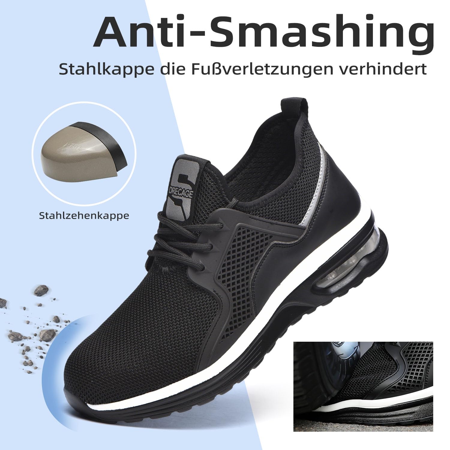 Arbeitsschuhe Damen Leicht Sicherheitsschuhe Herren Atmungsaktiv Sportlich Stahlkappenschuhe rutschfest mit Stahlkappe