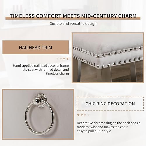 Miniatura 6 de Juego de 6 sillas de comedor modernas de mediados de siglo, tapizadas en terciopelo beige con respaldo acolchado, sillas de cocina y comedor, patas