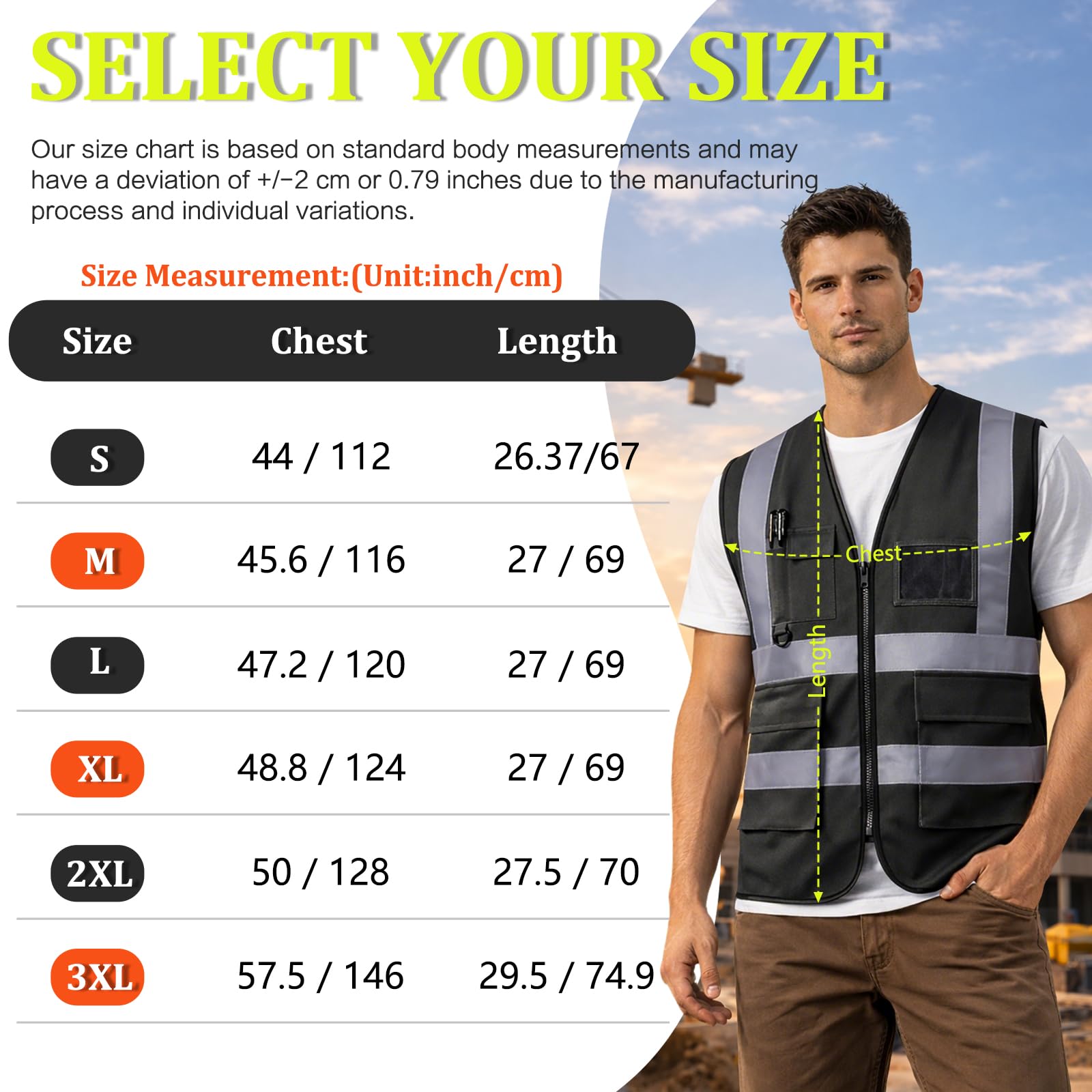 Chaleco de Seguridad Personalizado con Logotipo para Hombre— Chaleco de Trabajo Reflectante con Bolsillo — Chaleco de Alta Visibilidad (Tallas S-5XL)