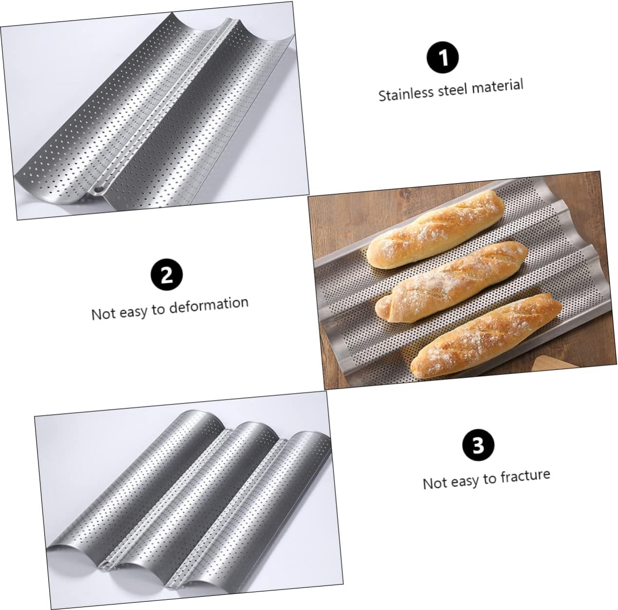 ABOOFAN 2Pcs Non Stick Wave Baguette Baking Tray Silver for French Bread Heavy Duty Kitchen Supplies for Home Bakery Use Easy Clean