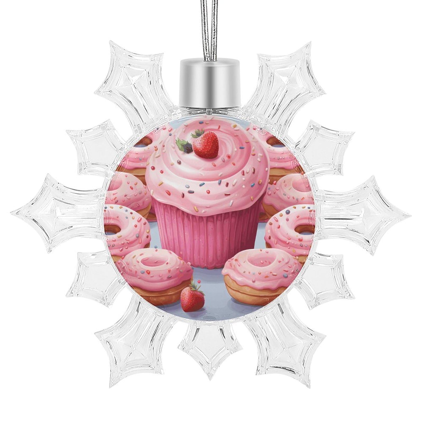 Pink Donut and Cupcake Snowflake Decorations, Winter Snowflake Ornaments Christmas Party Decorations Christmas Tree Decorations for Xmas Tree Winter New Year Party Supplies