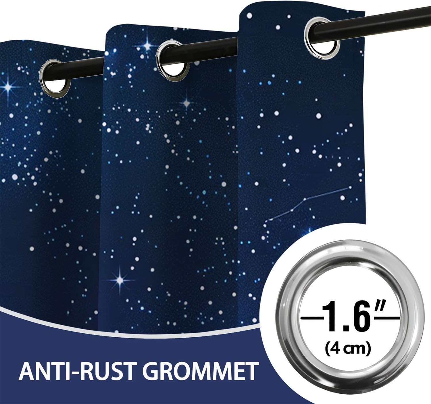 Kzzfqxb 132×214cm Set di 2 pannelli di tende Starlit Sky, tende con stelle e luna blu per ragazzi e ragazze, drapes da letto e soggiorno per un sonno profondo