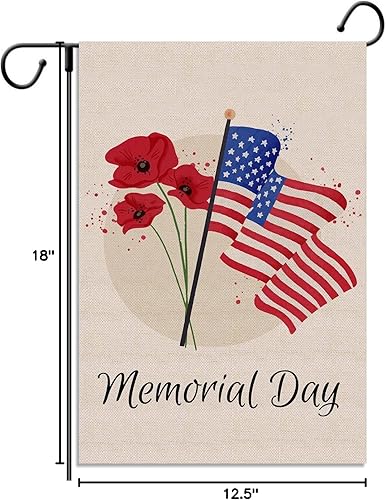 Miniatura 6 de Bandera de lino para el jardín del Día de los Caídos de Estados Unidos, decoración de festival patriótico americano, amapola de lino para interiores