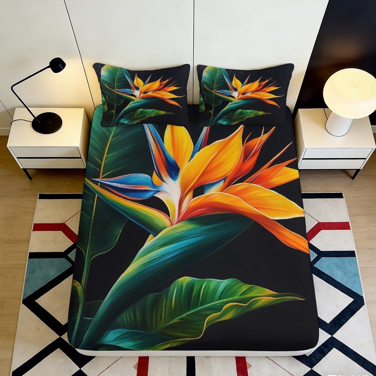Pnayamiorkfel Style-5 3D Printed Bird Of Paradise Fitted Sheet Microfiber Soft Decor Tropical Leaf Bed Cover For Bedroom Guest Room 90X200x25cm