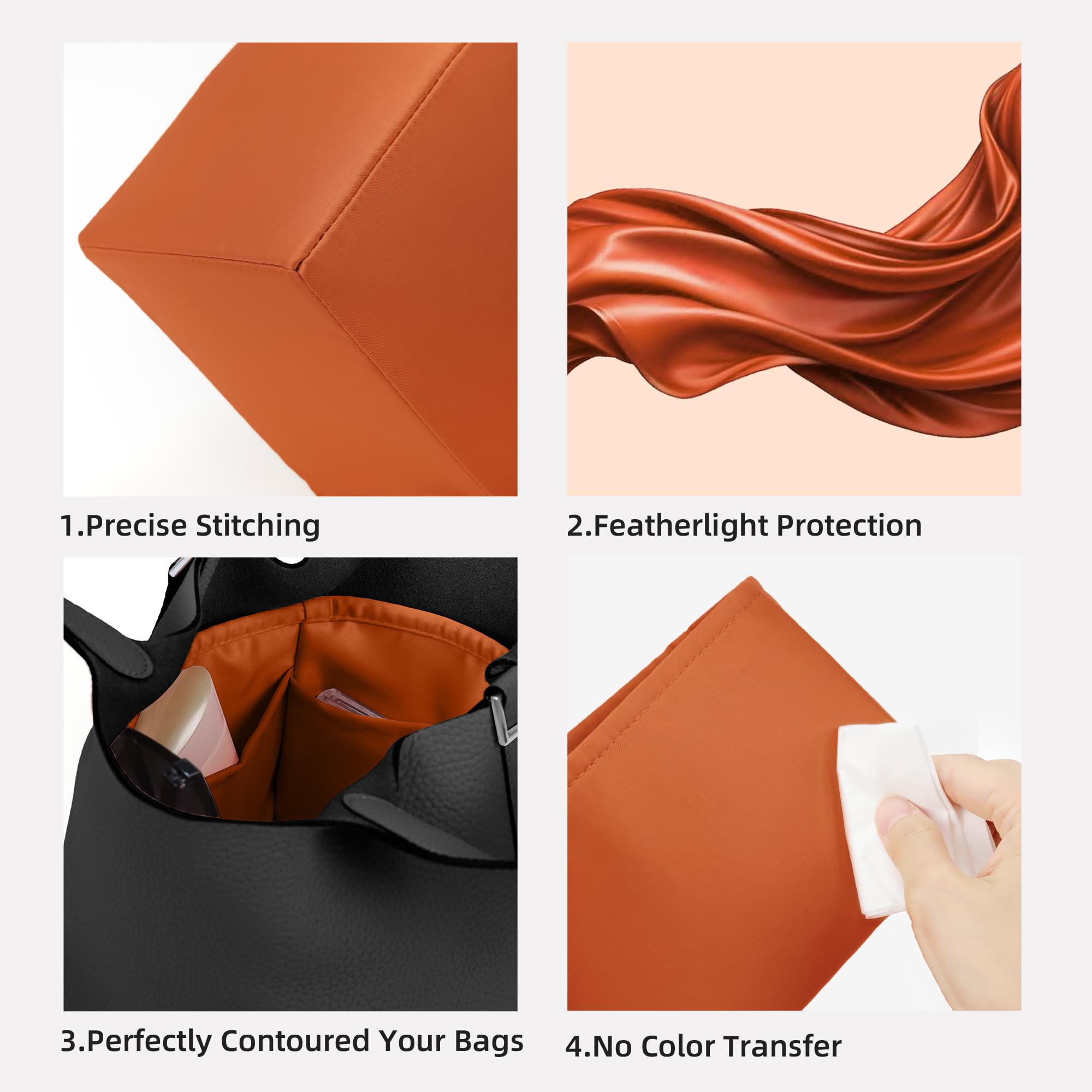 DGAZ Bag Organizer Insert de Seda para Picotin (Feu Orange, PC18) | Bolsillo interior, forro de satén suave, ajuste, protección óptima, ligero