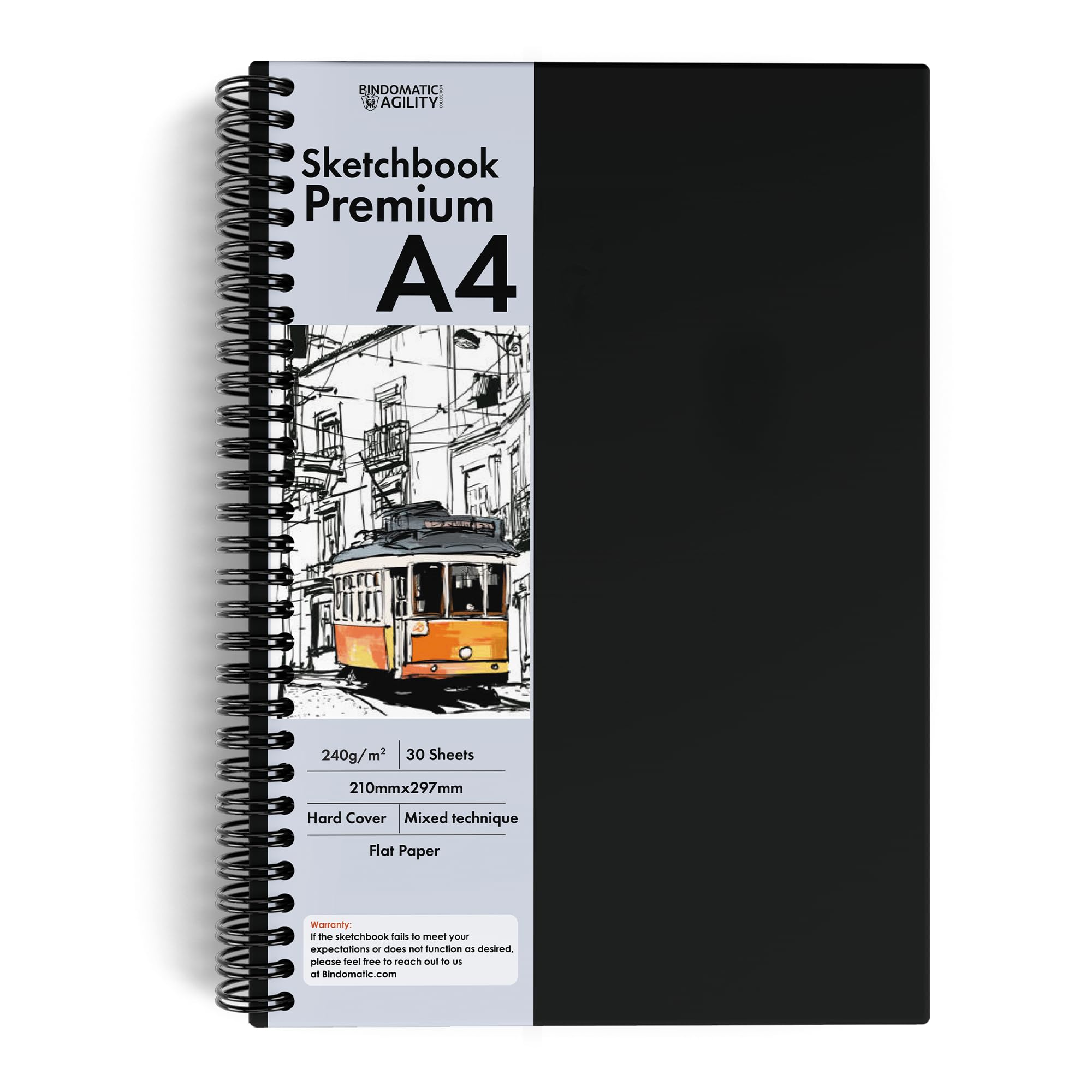Bindomatic Agility Collection Sketchbook Premium DIN A4, libro para colorear cuaderno de dibujo bloc de bocetos papel 240g para rotuladores pinturas acrílicas Carboncillo y Tinta 30 hojas (A4)