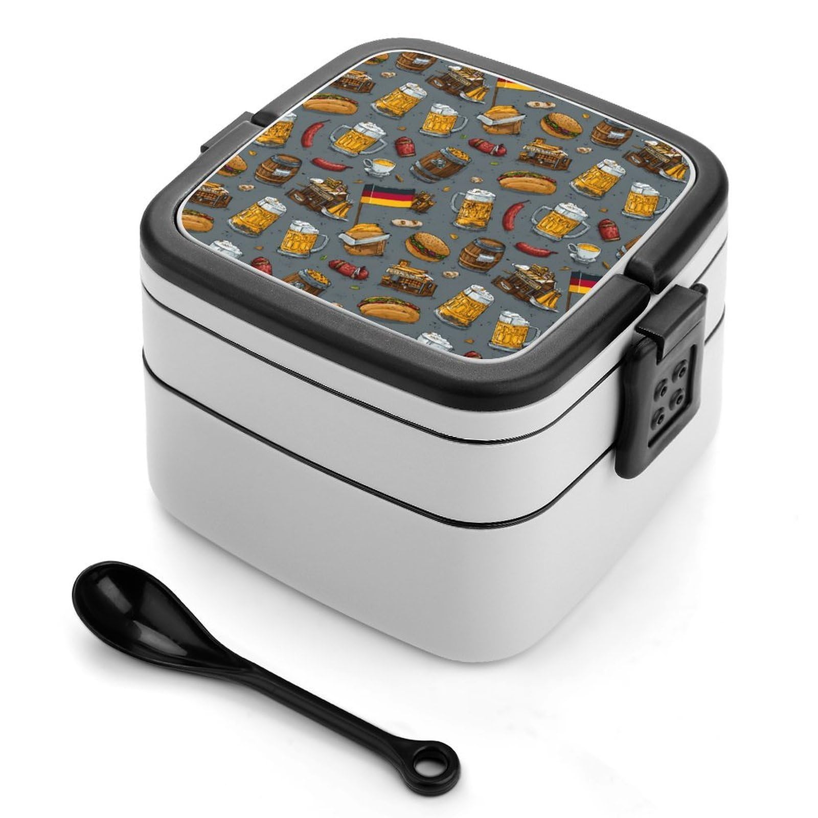 CGSBNGHA Germany Flag Beer German Food Bento Lunch Box 2 Layer Lunchbox Food Container for Adults Office