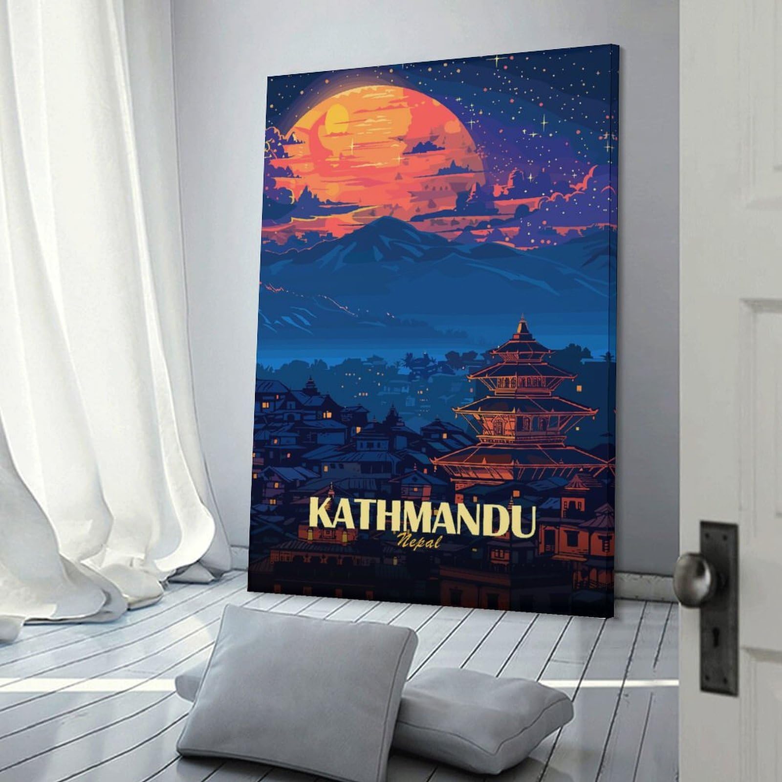 Junmoney Kathmandu Nepal Nightscape Art Wall Decor Canvas Print, 20x30inch(50x75cm), for Living Room, Bedroom, Office Or Hallway, Stylish Home Artwork for Focal Walls