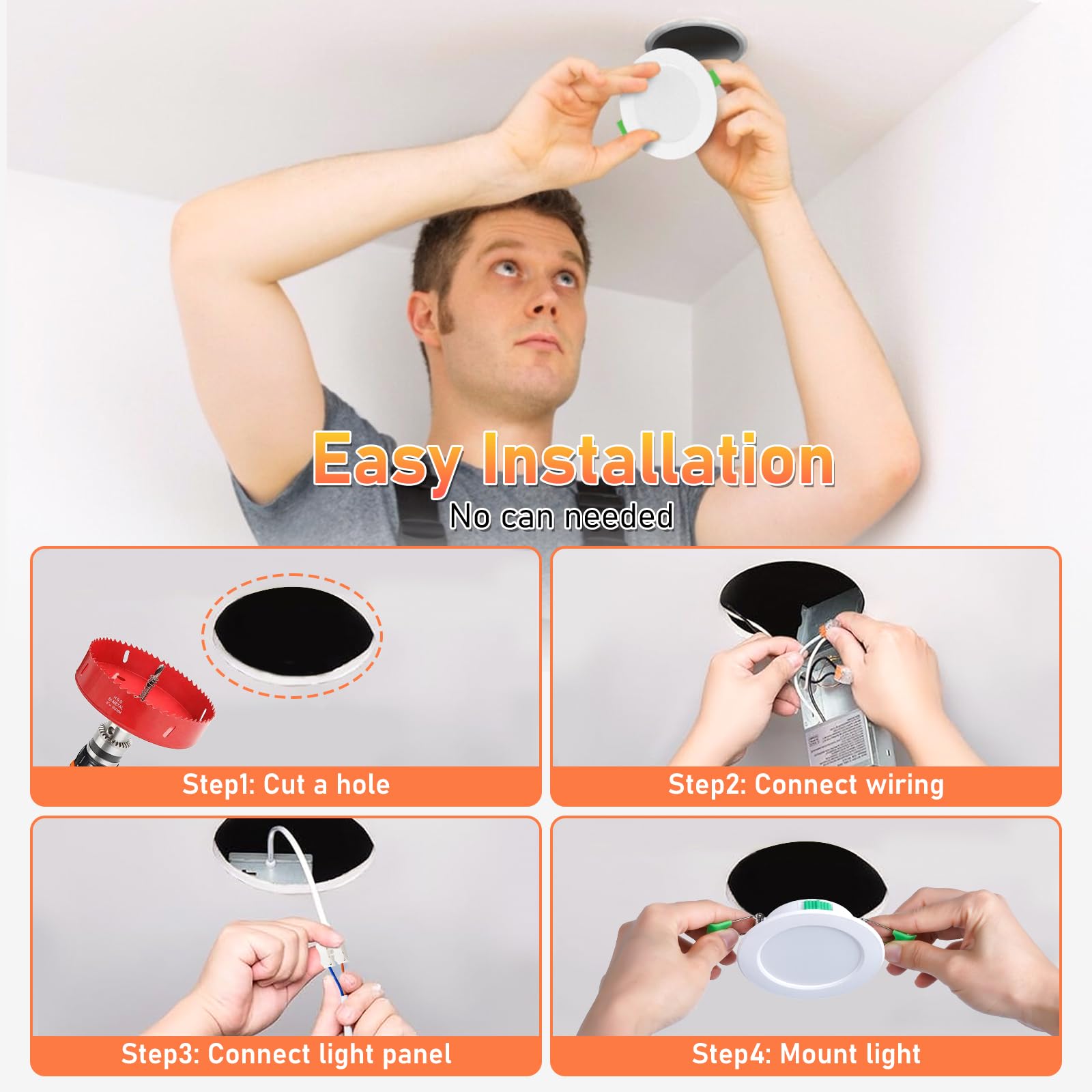 Hossom Downlight LED Techo Empotrable 7W 600LM, 230V IP44 Focos LED Interior Techo, Corte 67-75mm, Led Blanco Cálido 3000K, Natural 4000K y Frio 6500K, Pack 6 Foco Empotrablepara Cocina, Salón, Baños