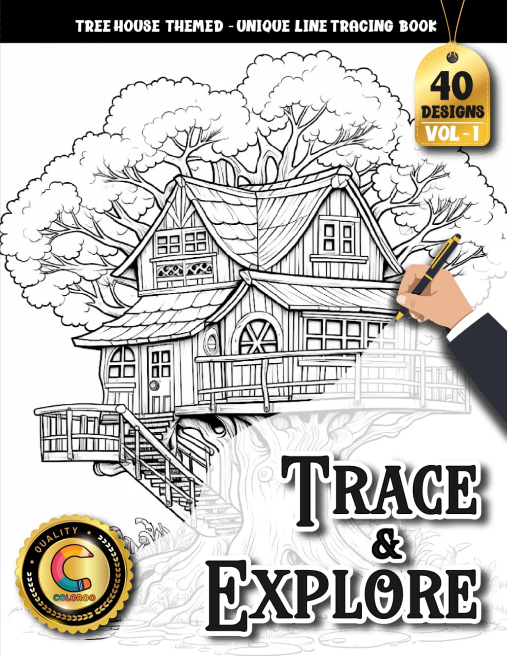 COLOROO Ink Tracing Book: Enchanted Tree House Journeys for Stress-Free Artistic Expression: Reverse Coloring Book for Anxiety Relief Enthusiasts | Discover Creativity Through Unique Guided Linework