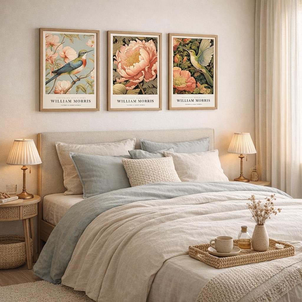 3 Pcs Framed Vintage Botanical Canvas Wall Art, Hummingbird and Peony Floral Poster Prints, Antique Rustic Gallery Home Decor for Living Room Bedroom Office, 16 x 24 Inch Ready to Hang