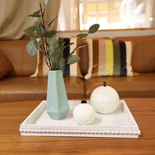 Miniatura 2 de Bandeja decorativa de madera para servir mesa auxiliar, bandeja rectangular de granja con cuentas de madera para otomana, entretenimiento,