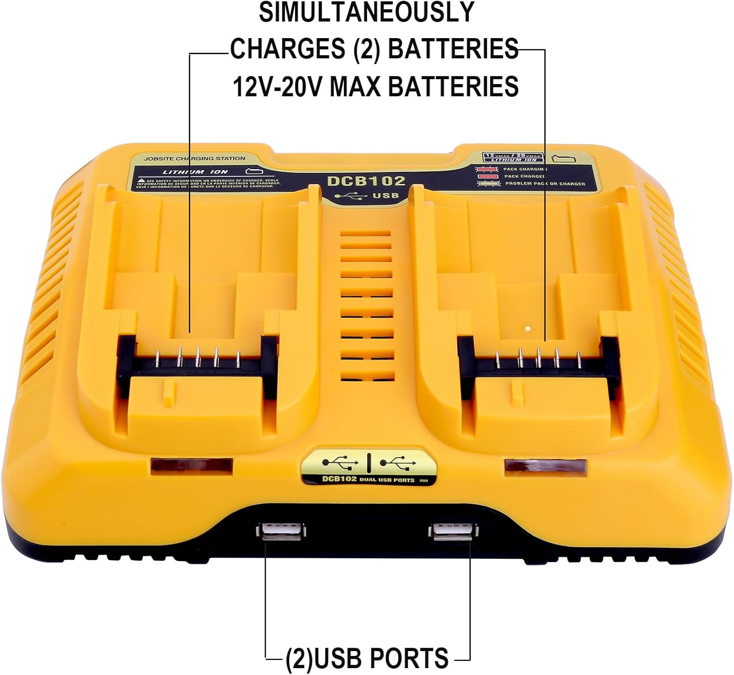 Dual Port Charger Replacement for De-Walt 12/20V MAX Battery Charger DCB102, Compatible with 20v 12v 60v Battery DCB120 DCB126 DCB208 DCB201 DCB609 DCB606 - Image 2