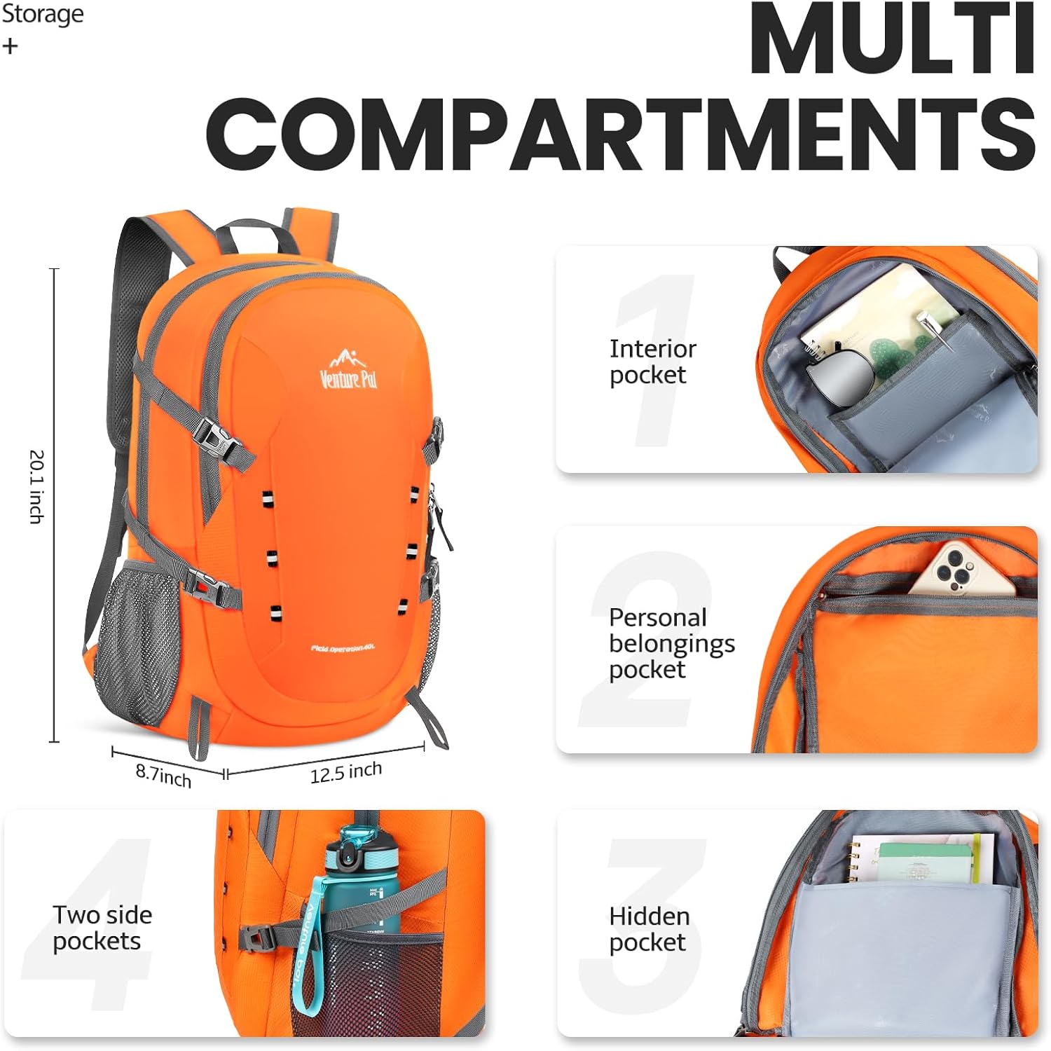 Venture Pal 40L Lightweight Packable Travel Hiking Backpack Daypack