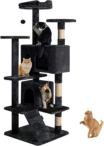 BestPet Torre de árbol para gatos de 54 pulgadas con poste rascador para gatos muebles de casa centro de árbol de actividades para gatos de interior