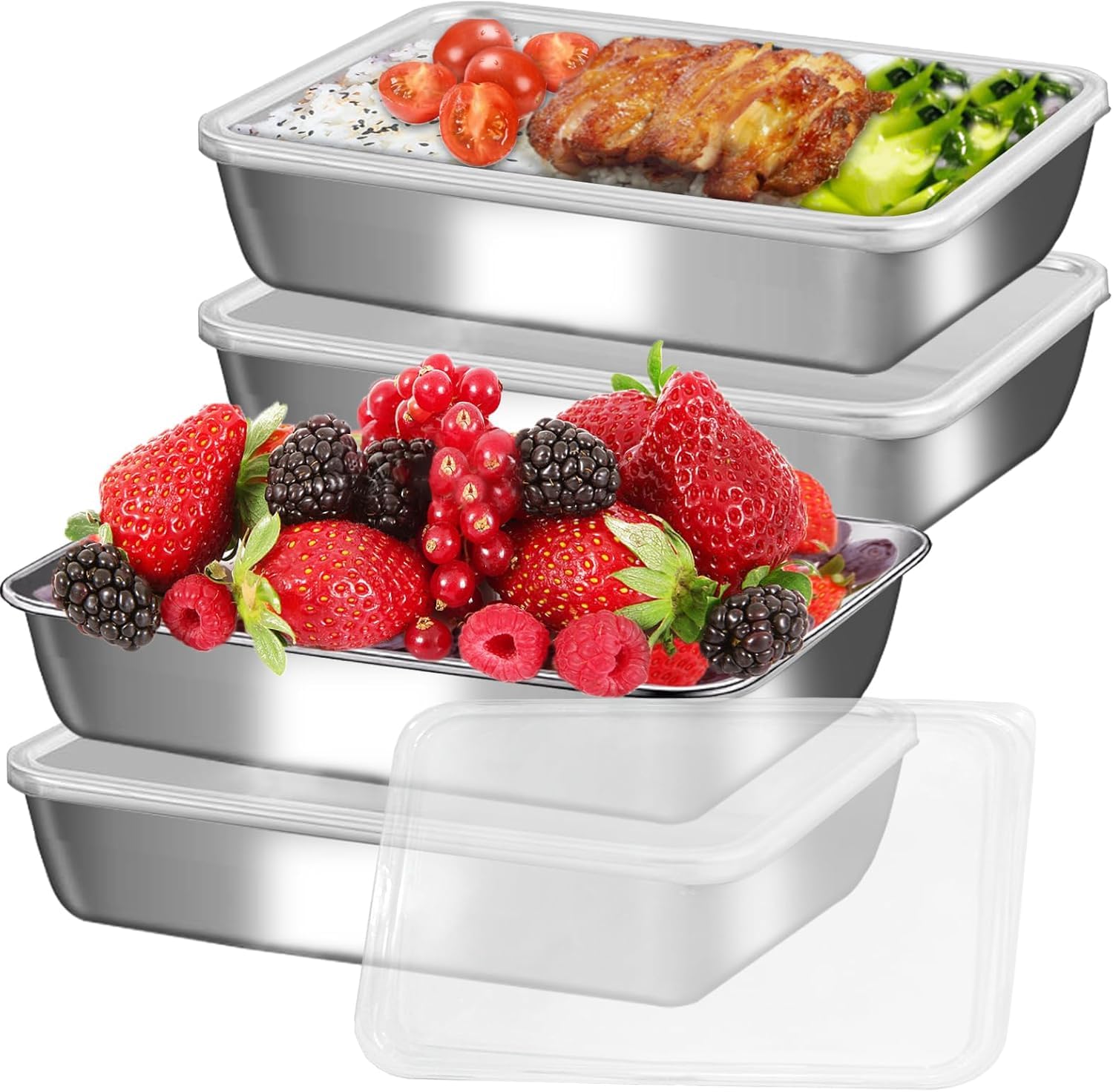 EARTHCONE Vegetable Food Storage Box Airtight Meat Storage Container for Fridge Reusable Baking Tray with Flexible Clear Lids (3Pcs)-image-6