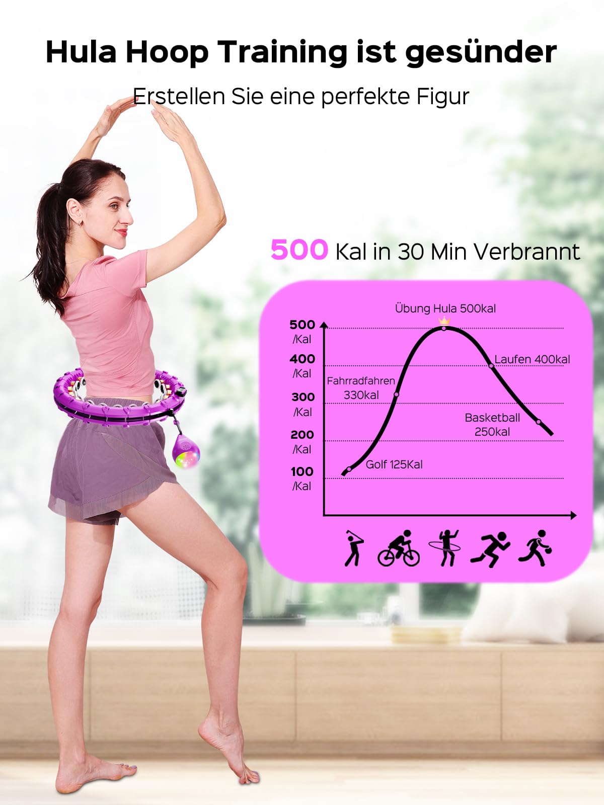 Hula Hoop Inteligente Para Adultos - 24 Secciones Ajustables (60-115 Cm), Con Bola LED Y Contador, Ideal Para Fitness Y Perder Peso