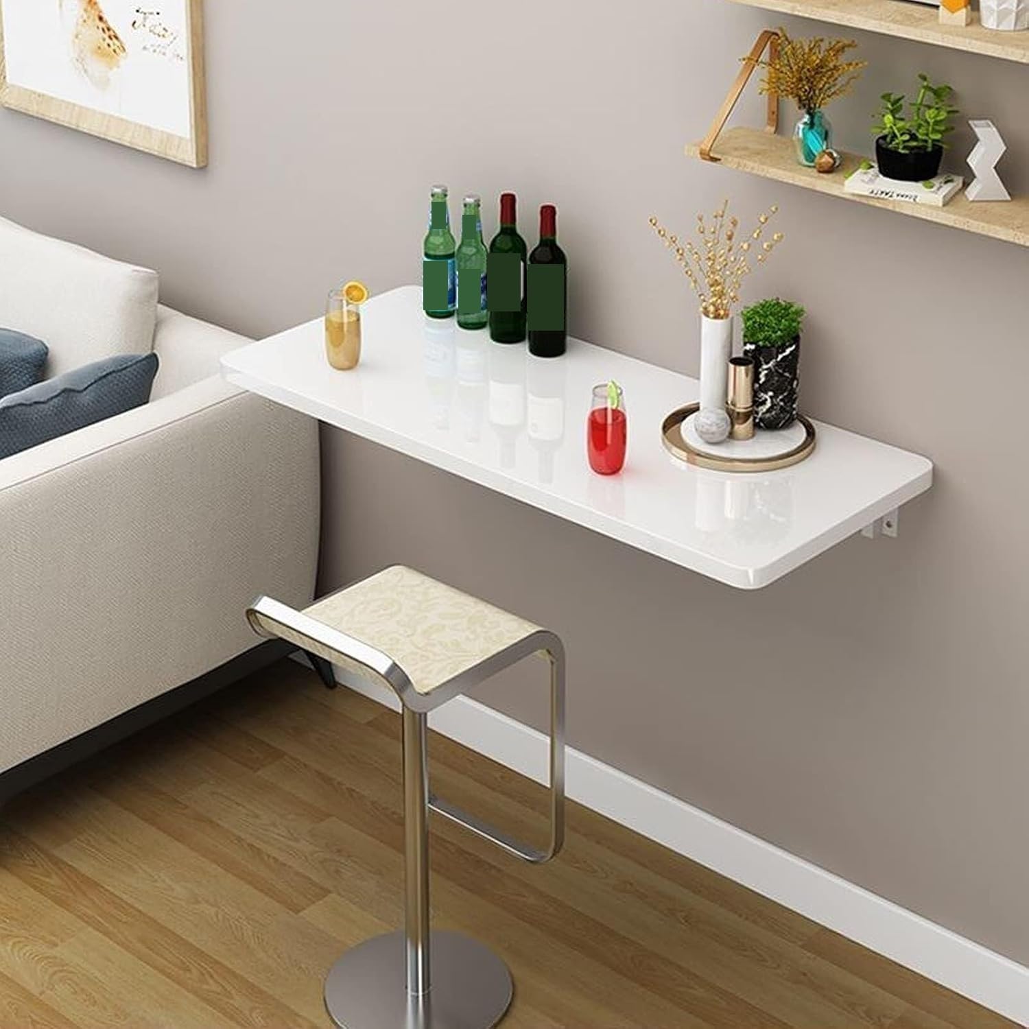 Wandmontierter Klapptisch, platzsparender Holztisch für Home Office, kompaktes Design, einfache Installation, ideal für kleine Räume, mehrere