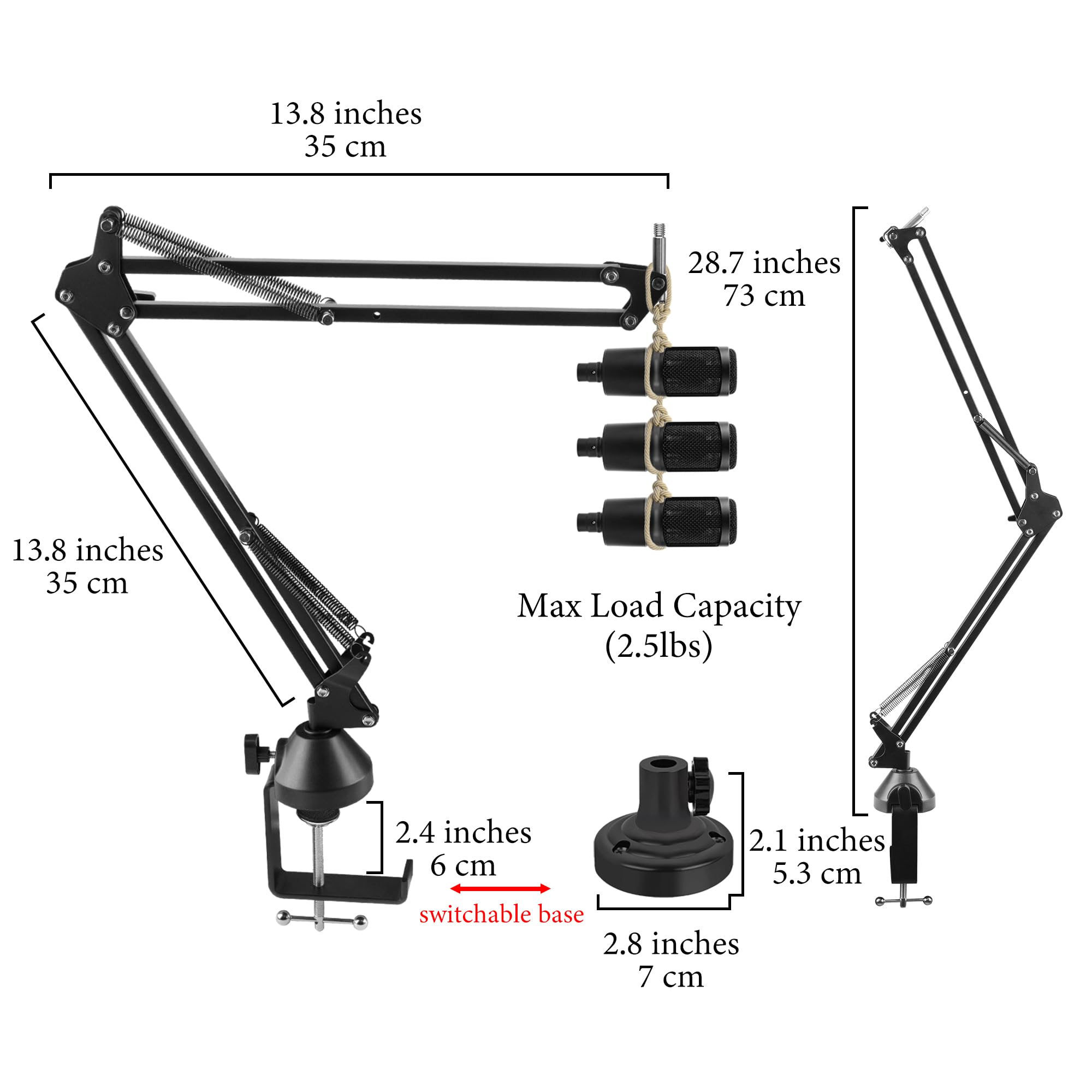 GEEKRIA pour Creators Bras de Micro Boom Professionnel Compatible avec Audio-Technica AT2035, AT2020, Support Micro Suspendu, Support de Bureau réglable, portée 73 cm