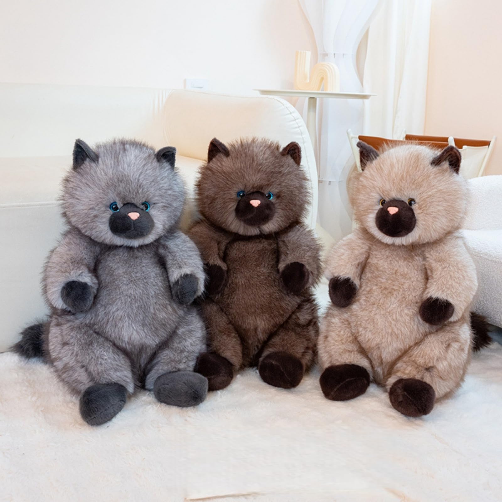 Langhaar Siam Katze Plüschtier, Weiches Flauschiges Katzen Kuscheltier, 28/40/50 cm Stofftier Schlafkissen, Geschenk für Mädchen Kinder & Erwachsene (50cm,HUI)