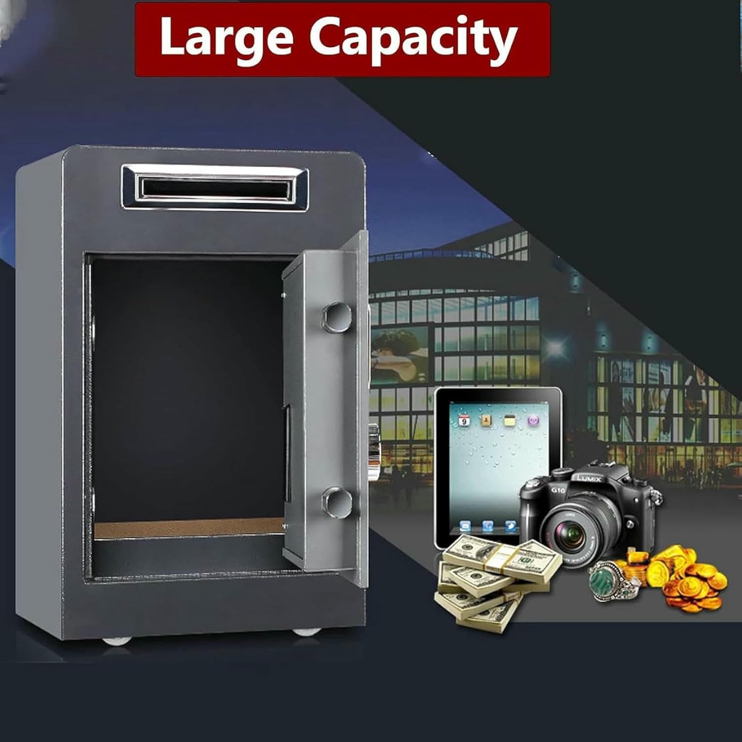 Small Personal Safe With Drop Slot, Digital Safe For Adapted Deposits, Intelligent LCD Panel, Perfect For Home, Office, Hotel, Business, Cash Use-1