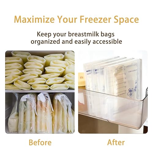 Miniatura 2 de Paquete de 4 bolsas de almacenamiento de leche materna plana congelada  Organizador de congelador de polipropileno transparente para congelador,