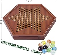 Vista 3 de VAMSLOVE Chinese Checkers - Tablero de juego de madera grande de 15 pulgadas, versión mejorada, 60+12 canicas de vidrio coloridas de 16mm