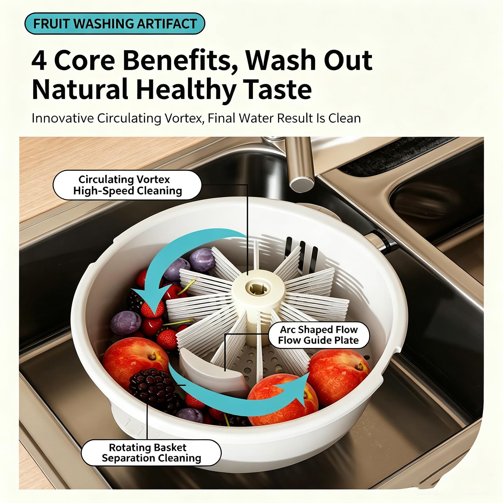 Centrifuga per Insalata E Lavatrice per Frutta E Verdura, Centrifuga Elettrica per Lattuga, Asciuga Verdure con Base Antiscivolo, Pulitore per Frutta E Verdura per La Blue