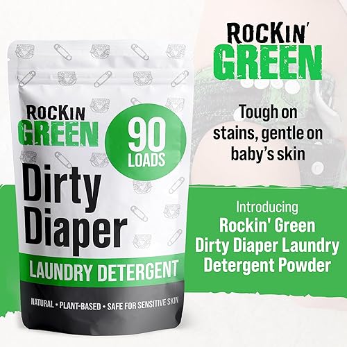 Miniatura 2 de Rockin Green Detergente para pañales de tela de 45 onzas 90 cargas para ropa de bebé polvo natural para ropa de bebé sin perfume y biodegradable