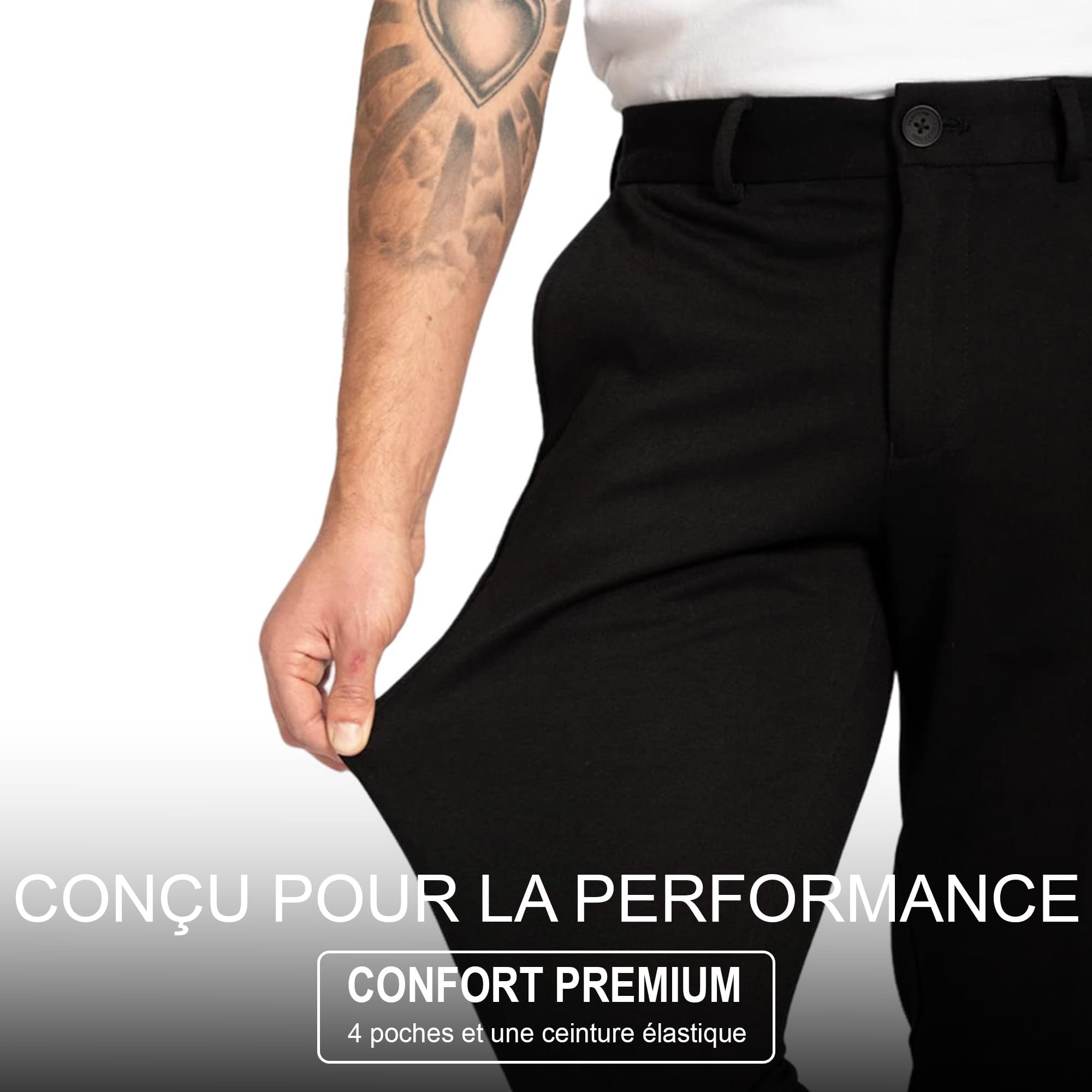 Performance Pants Homme - Pantalon Chino Stretch Slim Fit avec Tissu 360° - Élégant et Confortable pour Travail, Loisirs, Voyage et Golf - Toucher Doux