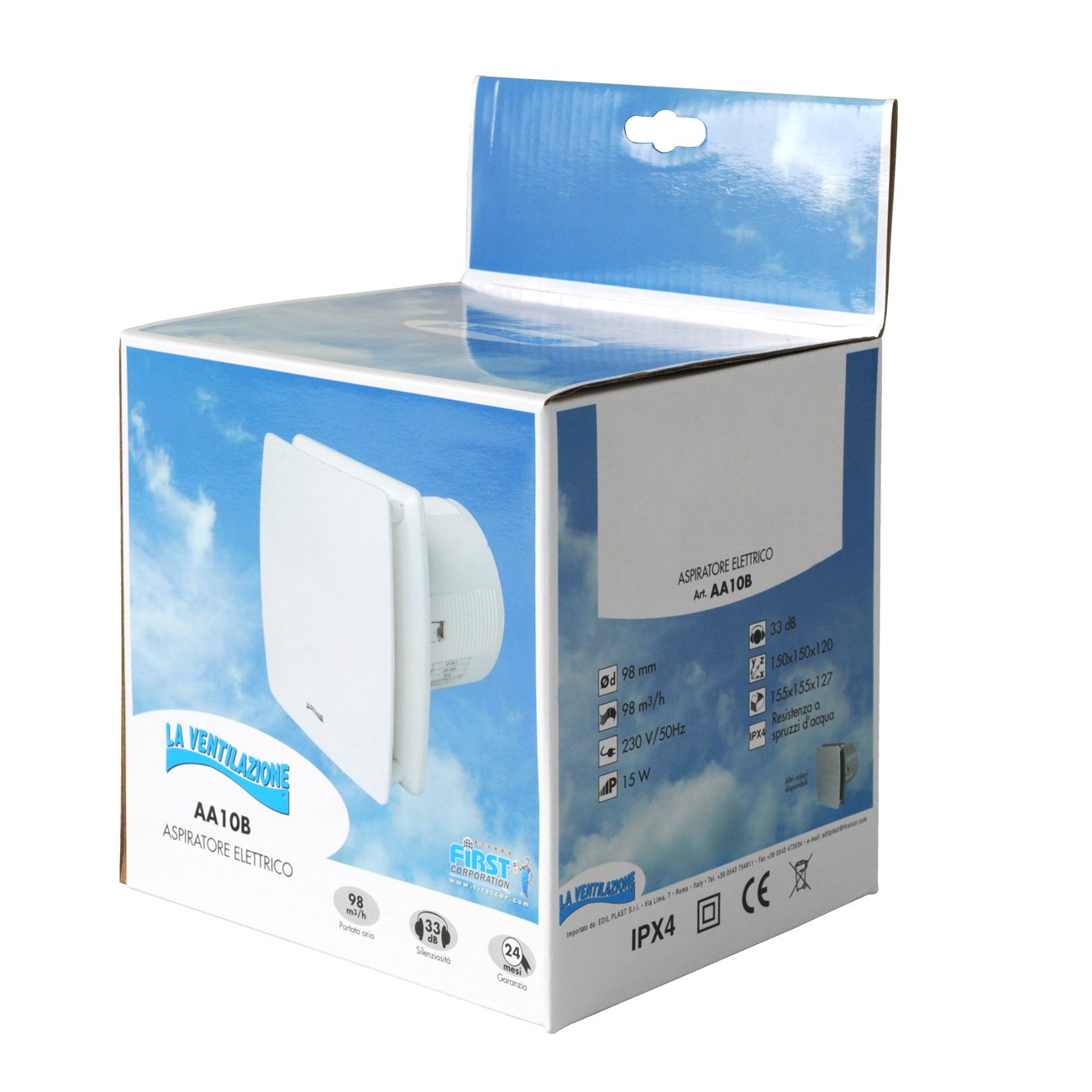 La Ventilazione AA10B Aspiratore Elicoidale Estetico Bianco, per Foro diametro 100 mm / 4"